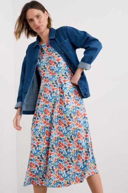 Veronica Short Sleeve Midi Dress in GOTS-Certified Organic Cotton