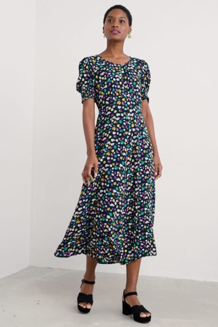 Marsh Violet Short Sleeve Empire Line Dress